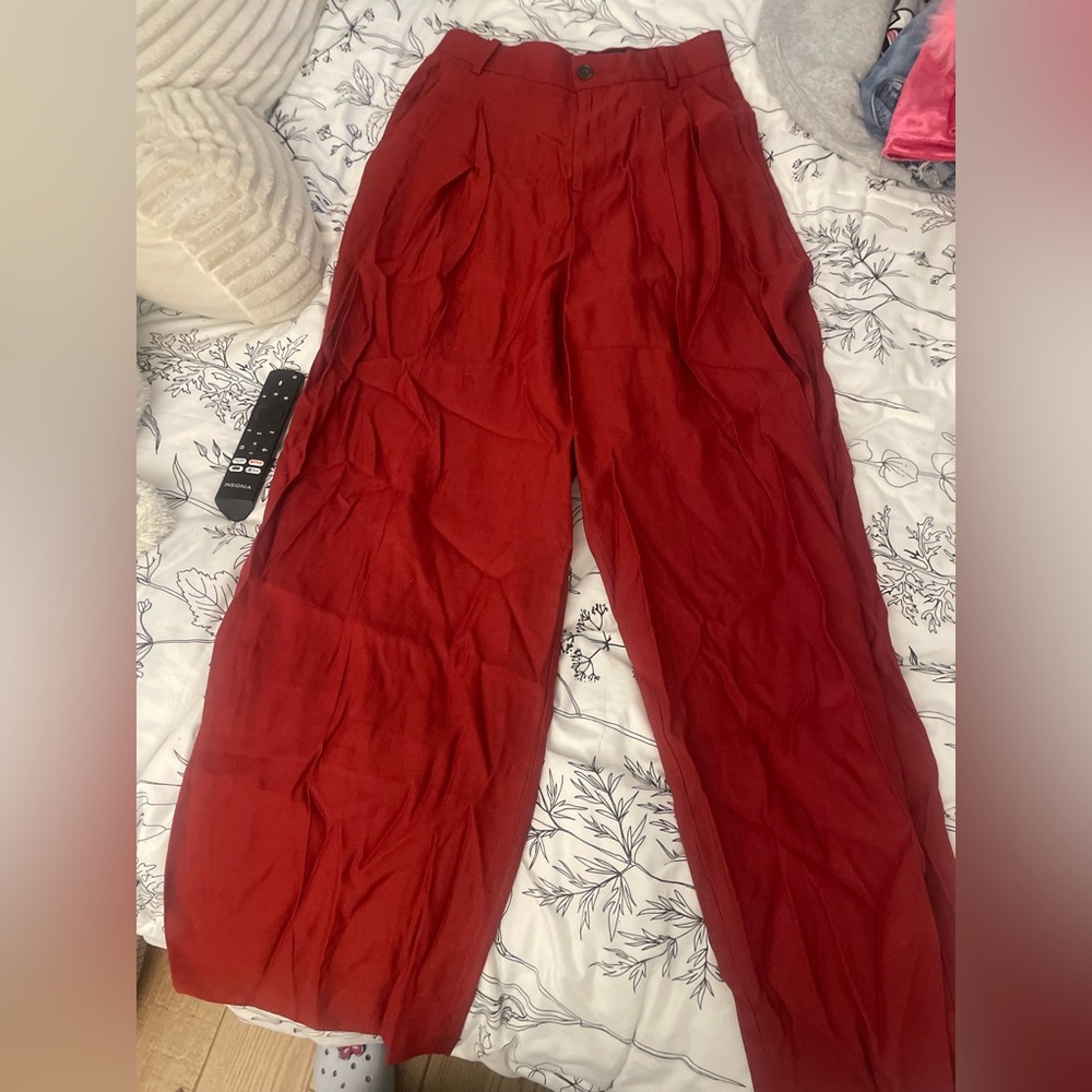 Banana Republic Cherry Red Wide Leg Linen Pants